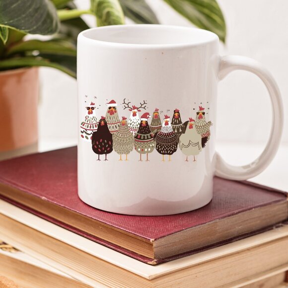 ๐ Festive Chicken Parade 11 oz White Mug - Funny Holiday Coffee Mug - Picture 4 of 4